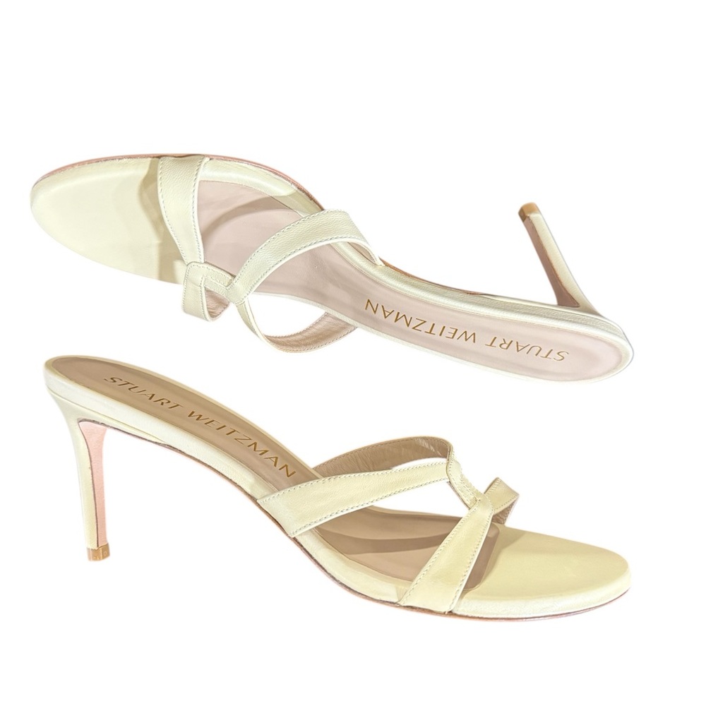 NWT! Stuart Weitzman Soirée 75 Heeled Sandal in Cream Leather